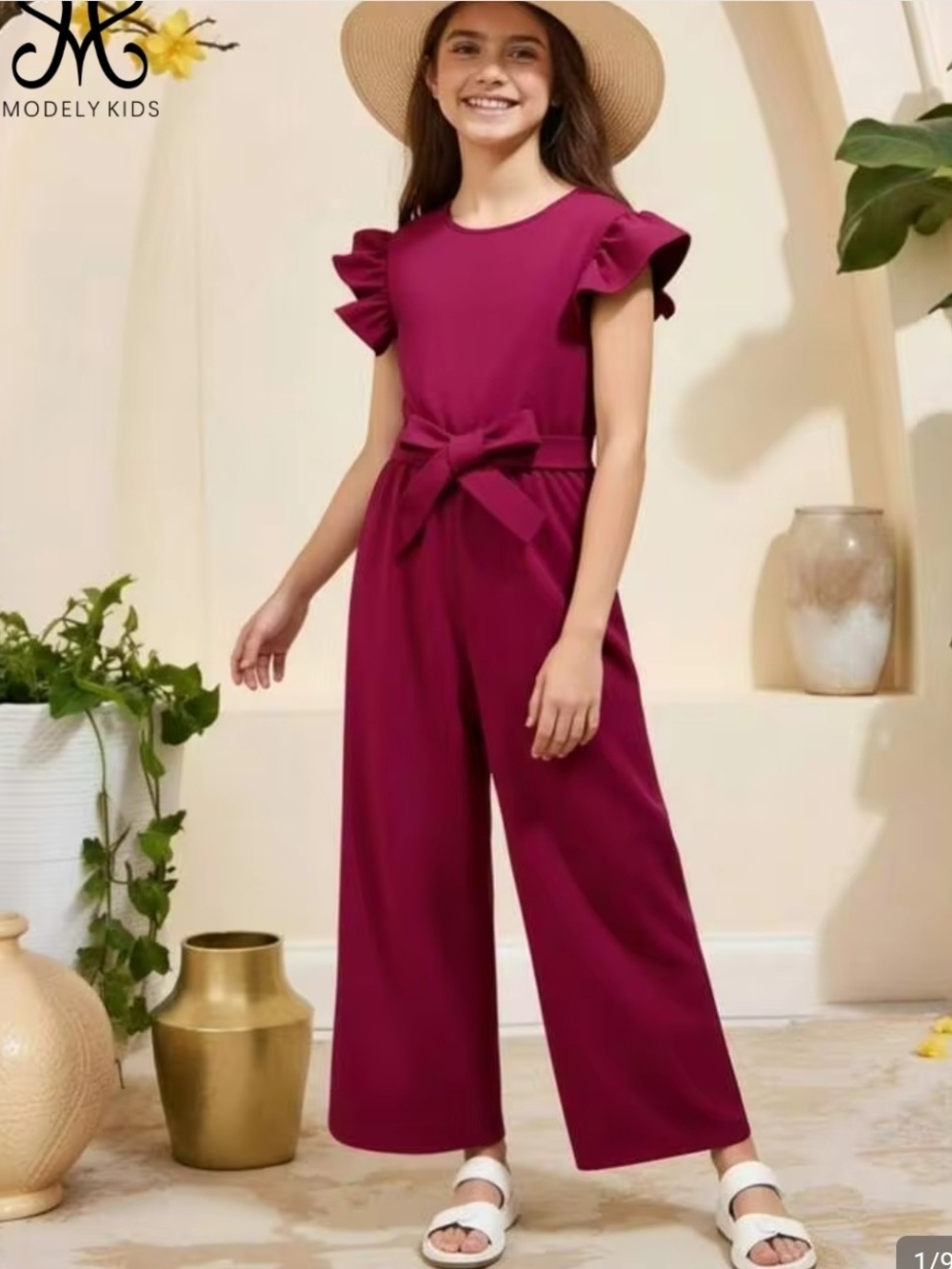 Girls' Mulberry Ruffle-Sleeve Jumpsuit